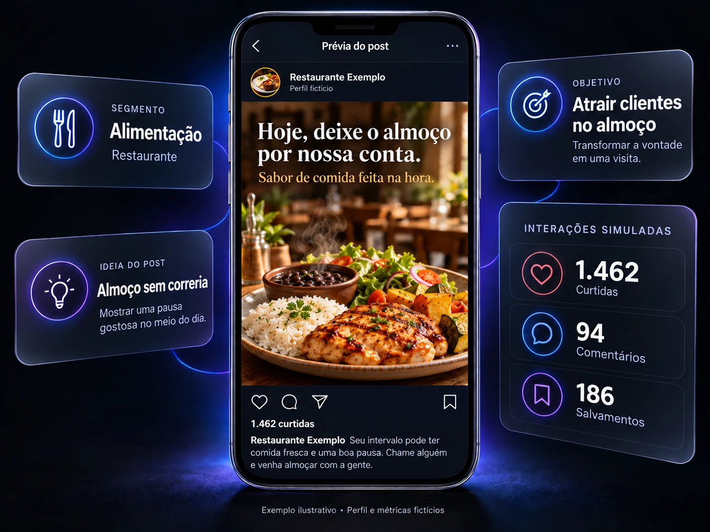 Exemplo de post para restaurante: "Hoje, deixe o almoço por nossa conta."